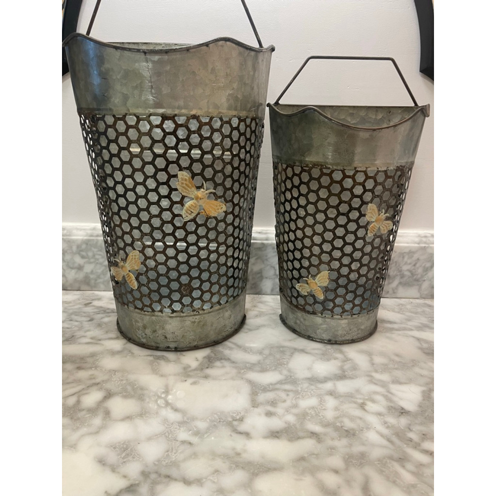 The Spring Shop Metal Wall Pockets Set of 2 bumblebee Galvanized Hanging Decor
